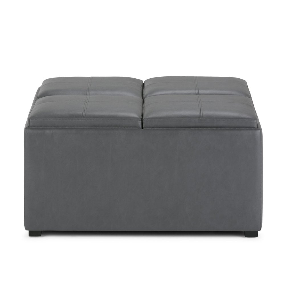 35" Black Faux Leather Ottoman With Storage