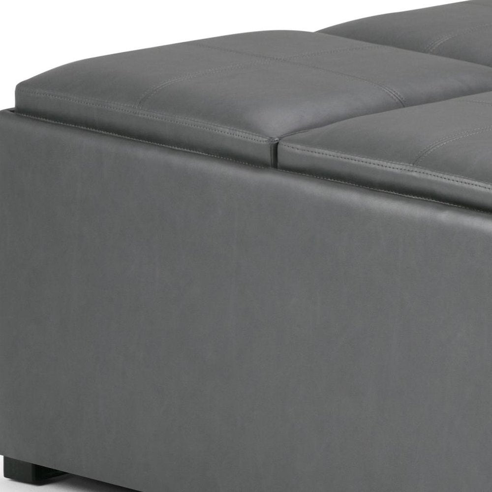 35" Black Faux Leather Ottoman With Storage