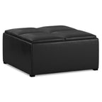 35" Black Faux Leather Ottoman With Storage