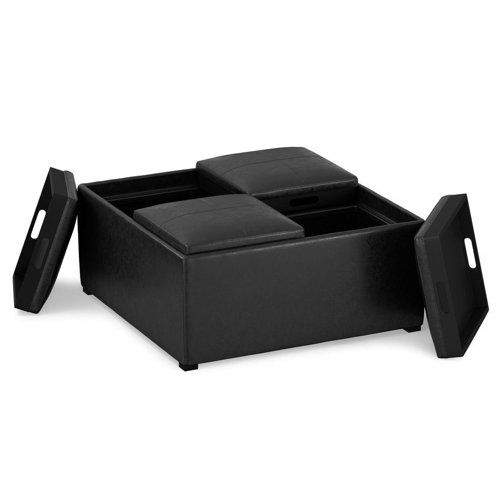 35" Black Faux Leather Ottoman With Storage