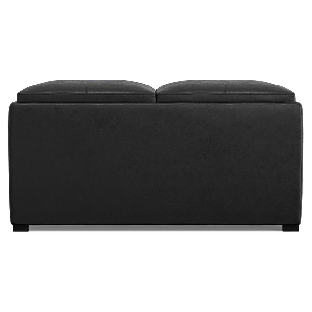 35" Black Faux Leather Ottoman With Storage