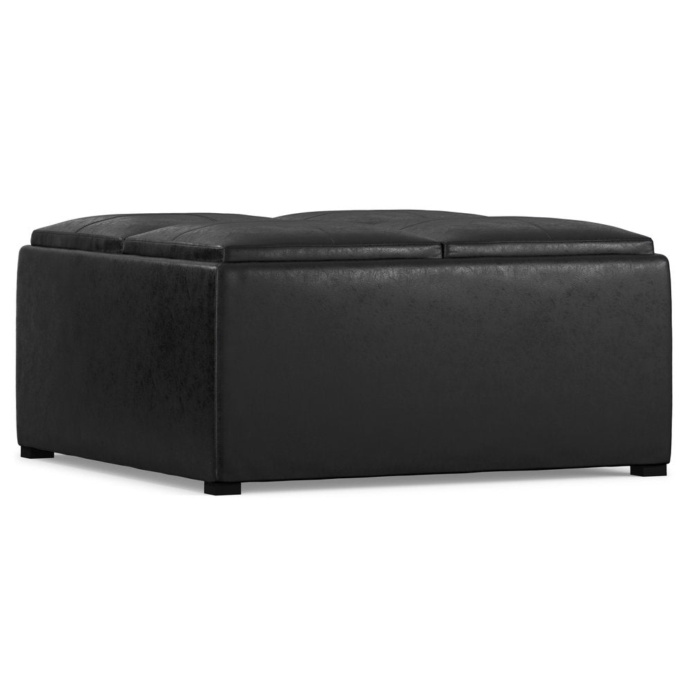 35" Black Faux Leather Ottoman With Storage