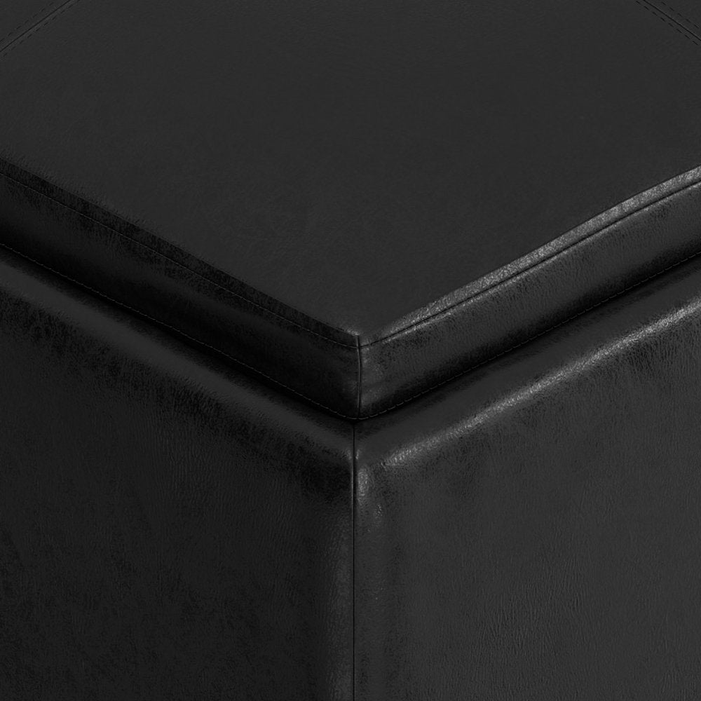 35" Black Faux Leather Ottoman With Storage
