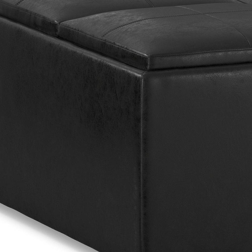 35" Black Faux Leather Ottoman With Storage