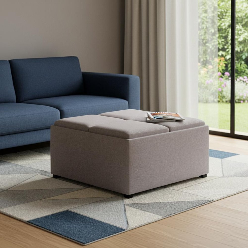 35" Cloud And Dark Brown Upholstery Ottoman With Storage