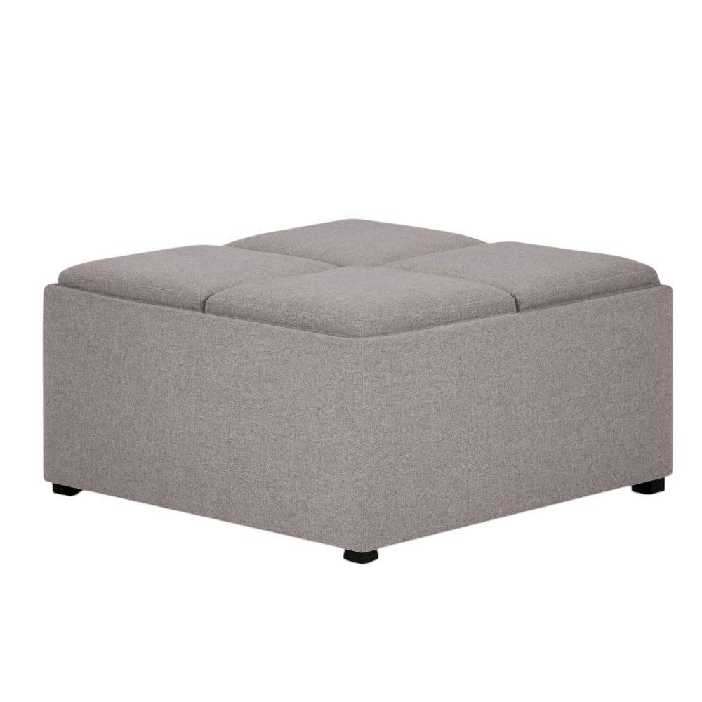 35" Cloud And Dark Brown Upholstery Ottoman With Storage