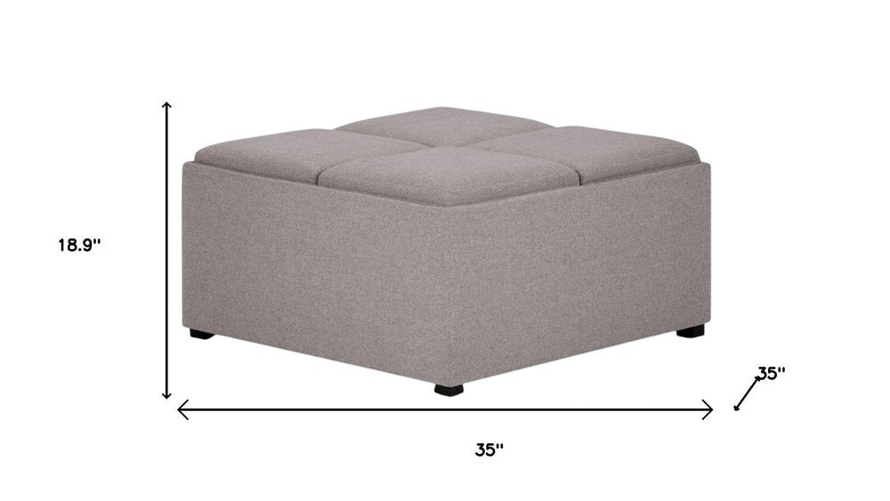 35" Cloud And Dark Brown Upholstery Ottoman With Storage