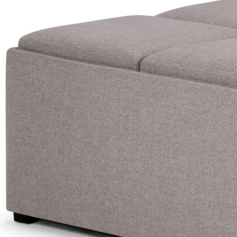 35" Cloud And Dark Brown Upholstery Ottoman With Storage