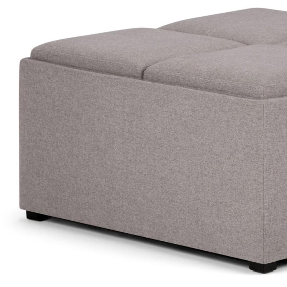 35" Cloud And Dark Brown Upholstery Ottoman With Storage