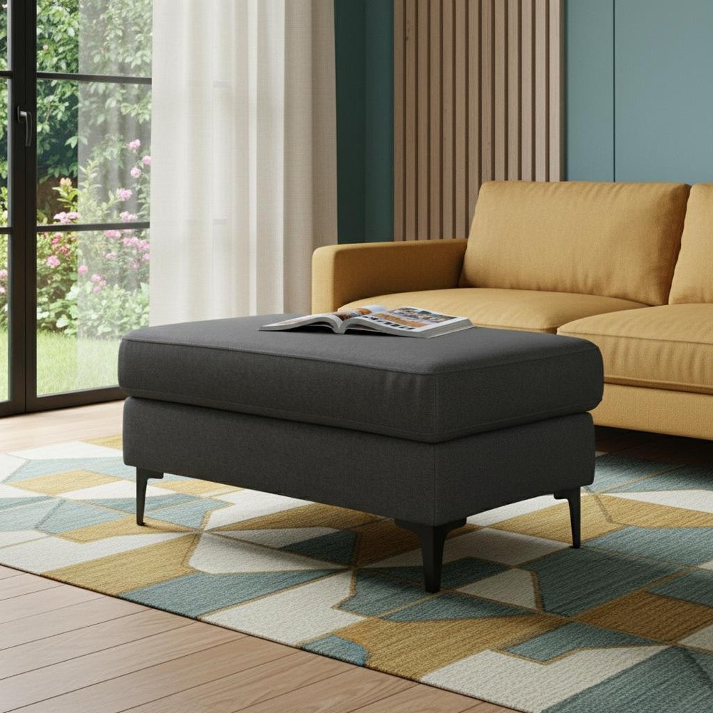 36" Cream And Black Fabric Cocktail Ottoman