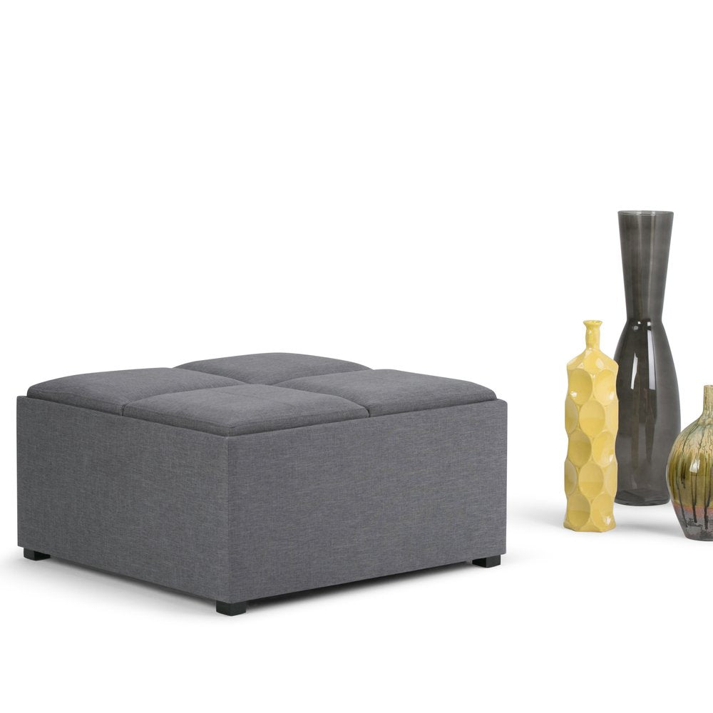 35" Cloud And Dark Brown Upholstery Ottoman With Storage