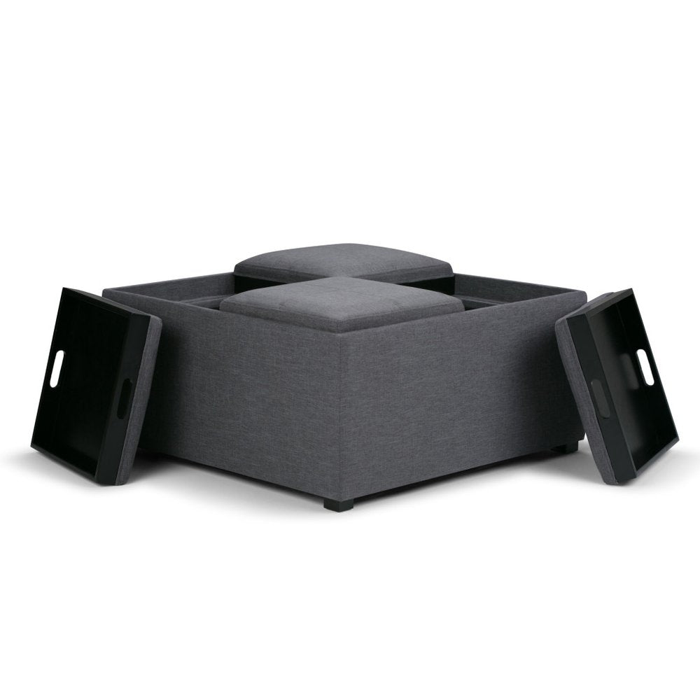 35" Cloud And Dark Brown Upholstery Ottoman With Storage