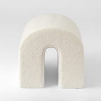 17" White Boucle Oval Footstool Ottoman