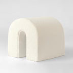 17" White Boucle Oval Footstool Ottoman