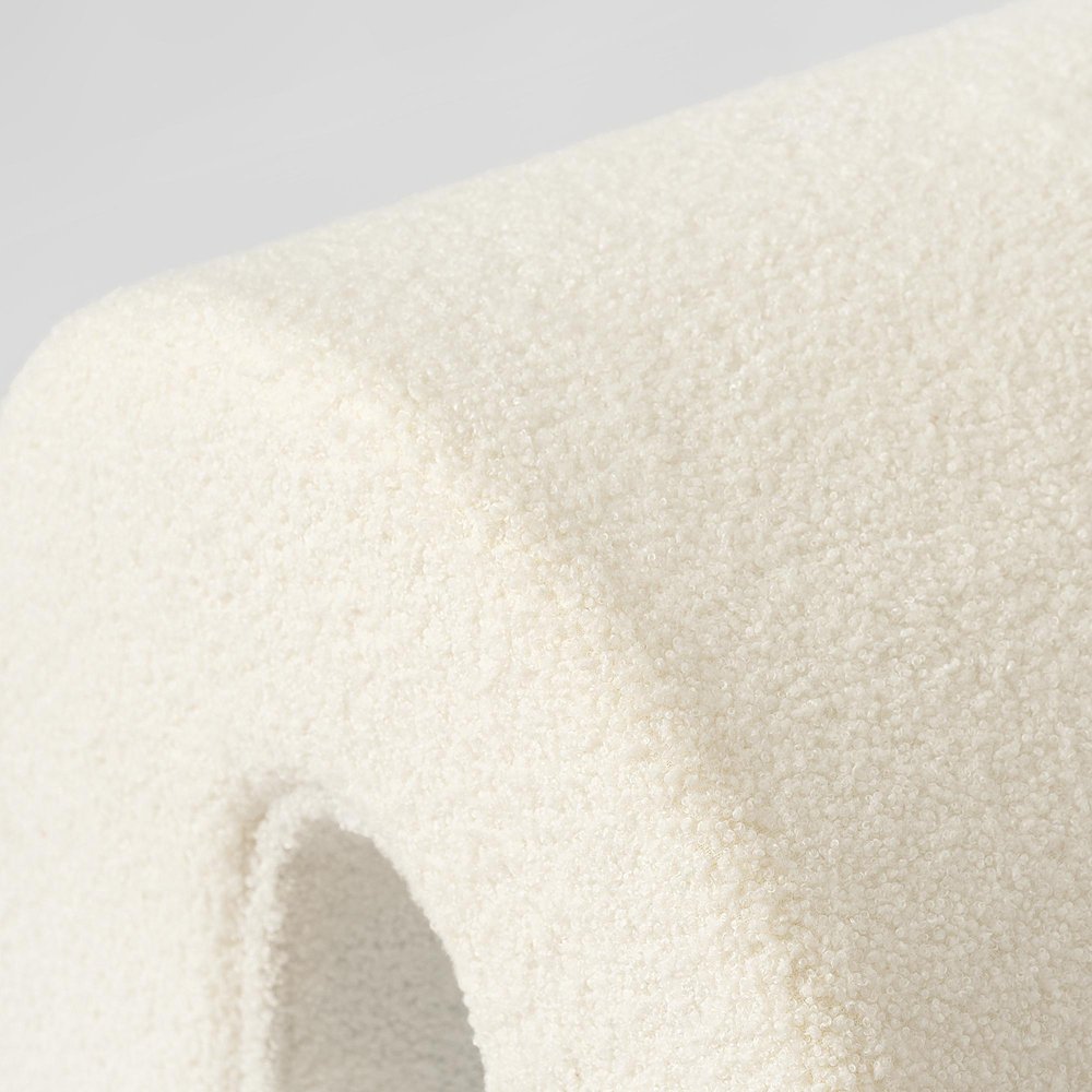 17" White Boucle Oval Footstool Ottoman