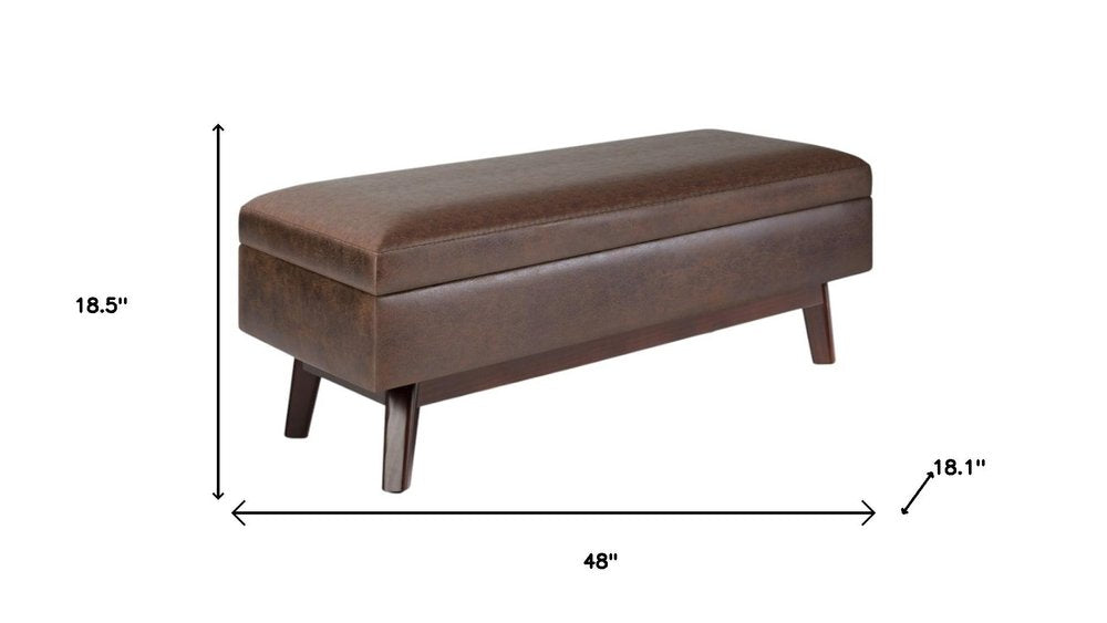 48" Brown Faux Leather Ottoman With Storage