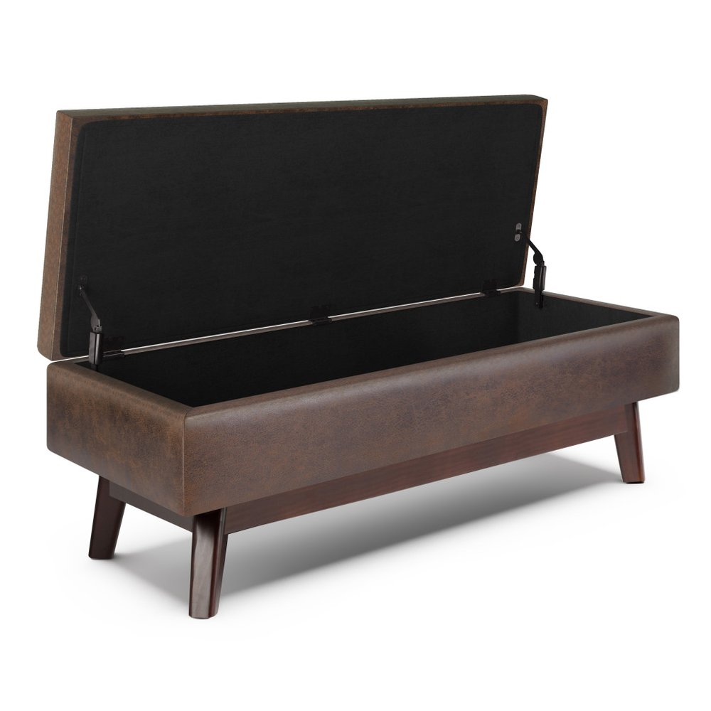 48" Brown Faux Leather Ottoman With Storage