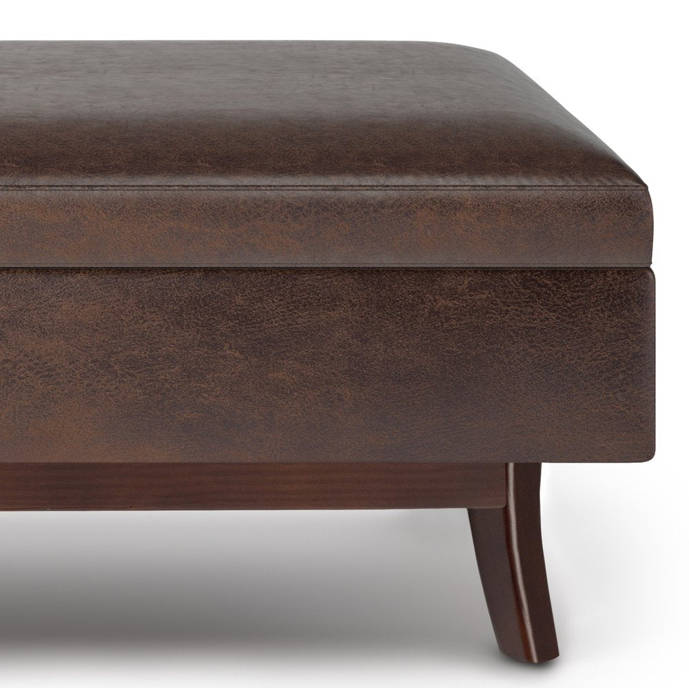 48" Brown Faux Leather Ottoman With Storage