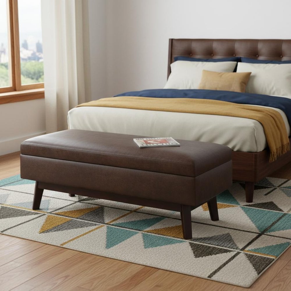 48" Brown Faux Leather Ottoman With Storage