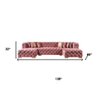 Tufted Pink Velvet Modular U Shaped Sofa and Chaise Sectional With Toss Pillows