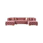 Tufted Pink Velvet Modular U Shaped Sofa and Chaise Sectional With Toss Pillows
