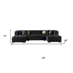 Tufted Black Velvet Modular U Shaped Sofa and Chaise Sectional With Toss Pillows