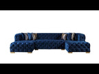 Tufted Blue Velvet Modular U Shaped Sofa and Chaise Sectional With Toss Pillows
