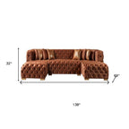 Tufted Orange Velvet Modular U Shaped Sofa and Chaise Sectional With Toss Pillows