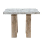 48" White and Natural Wood And Faux Marble Square Counter Height Bar Table