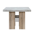 48" White and Natural Wood And Faux Marble Square Counter Height Bar Table