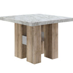 48" White and Natural Wood And Faux Marble Square Counter Height Bar Table
