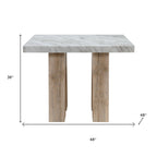 48" White and Natural Wood And Faux Marble Square Counter Height Bar Table