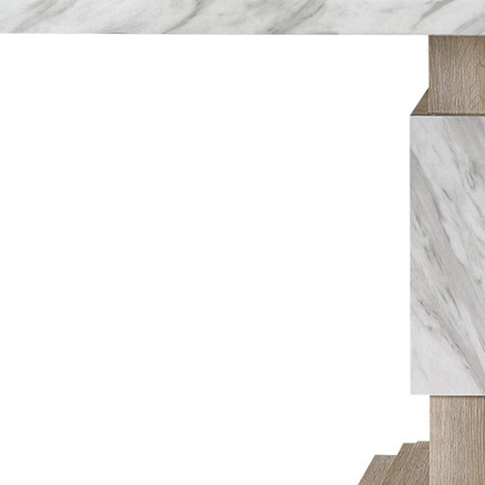 82" Black and White Faux Marble and Wood Double Pedestal Base Dining Table