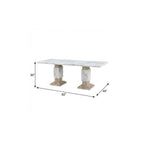 82" Black and White Faux Marble and Wood Double Pedestal Base Dining Table