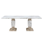 82" Black and White Faux Marble and Wood Double Pedestal Base Dining Table