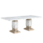 82" Black and White Faux Marble and Wood Double Pedestal Base Dining Table