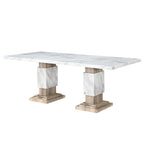 82" Black and White Faux Marble and Wood Double Pedestal Base Dining Table