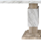 82" Black and White Faux Marble and Wood Double Pedestal Base Dining Table