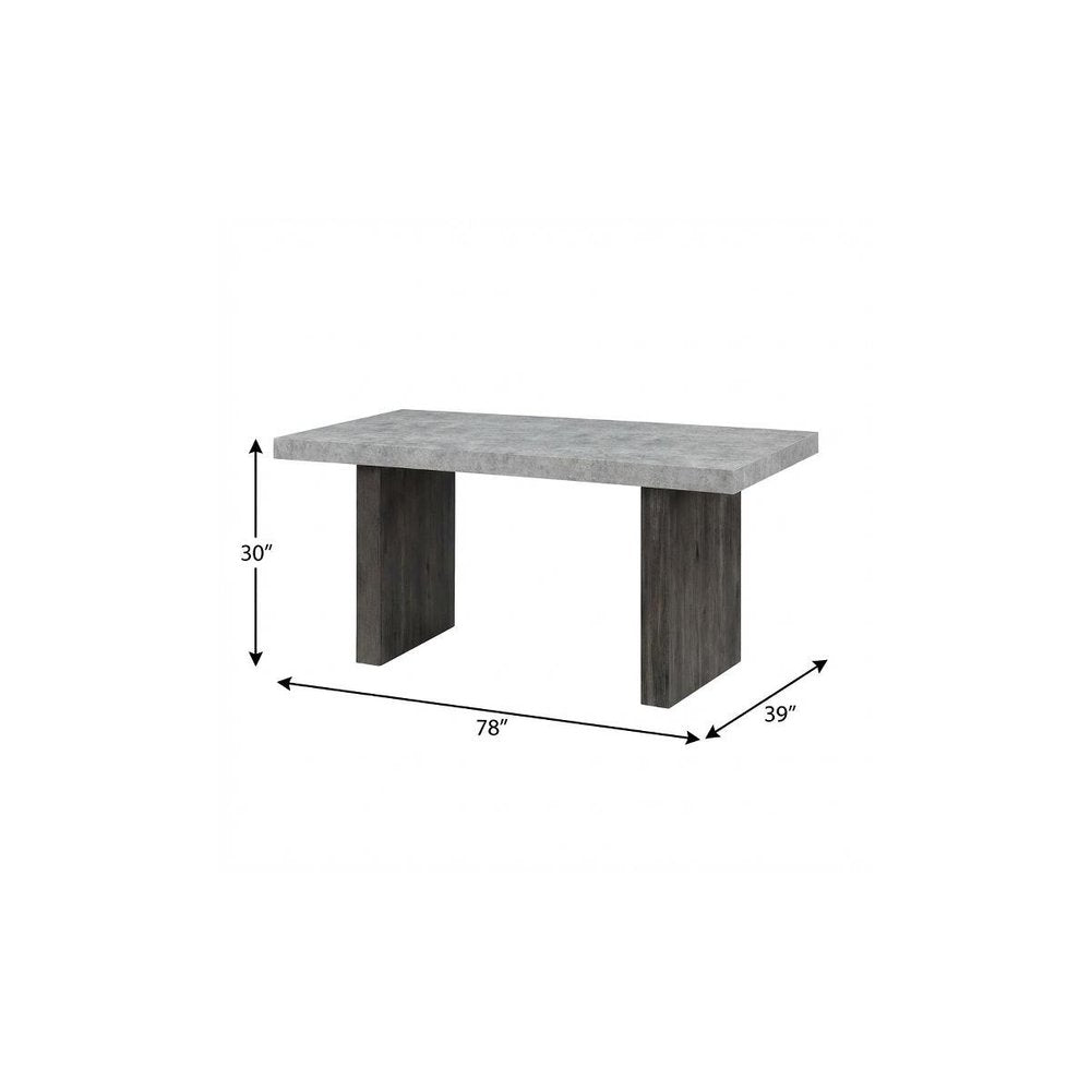 78" Gray and Dark Brown Faux Marble and Wood Double Pedestal Base Dining Table