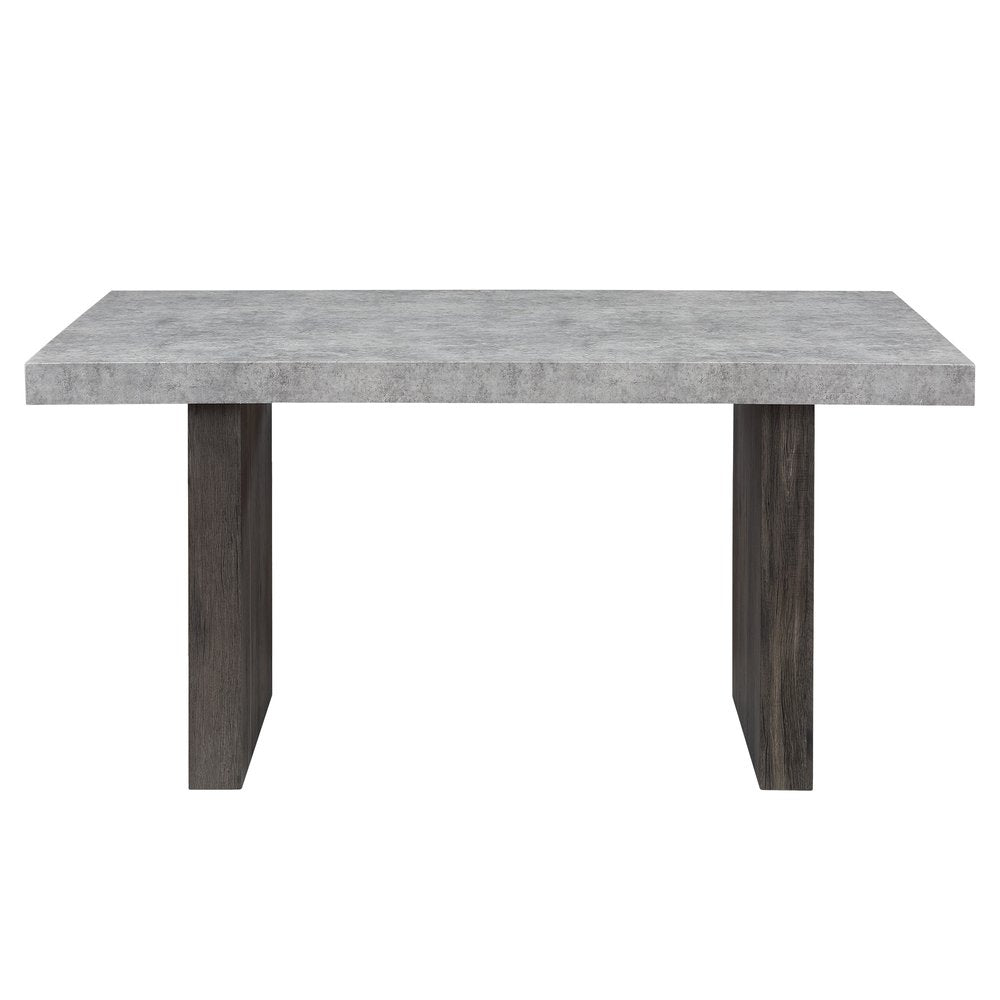 78" Gray and Dark Brown Faux Marble and Wood Double Pedestal Base Dining Table