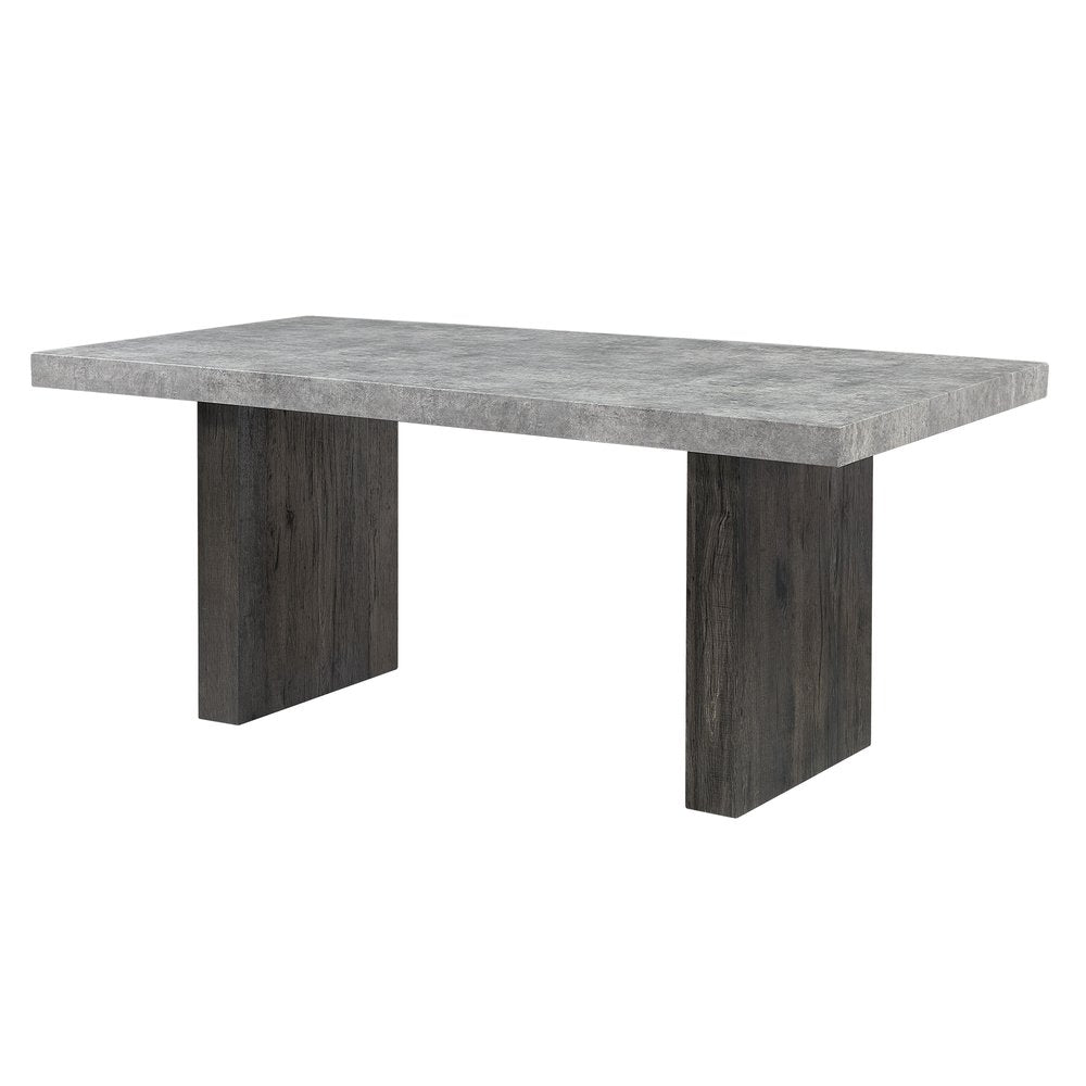 78" Gray and Dark Brown Faux Marble and Wood Double Pedestal Base Dining Table
