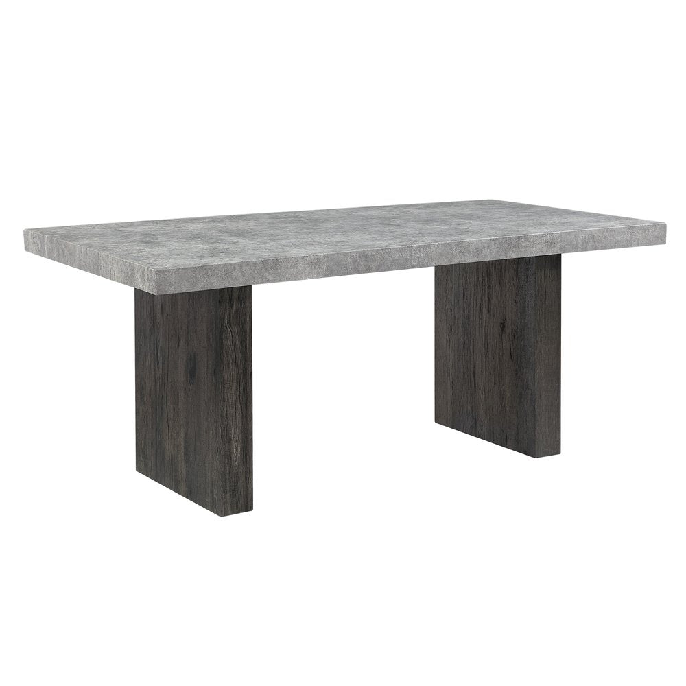 78" Gray and Dark Brown Faux Marble and Wood Double Pedestal Base Dining Table