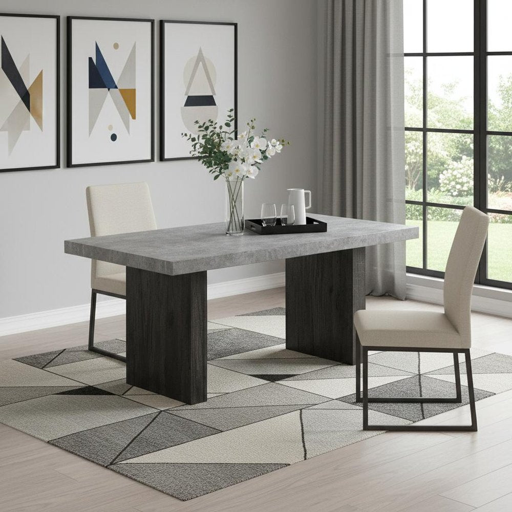 78" Gray and Dark Brown Faux Marble and Wood Double Pedestal Base Dining Table