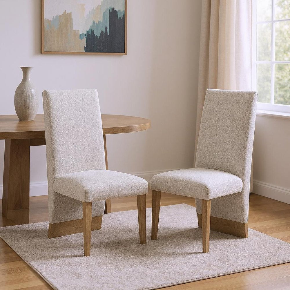 Set of Two Beige And Natural Upholstered And Wood Dining Side Chairs