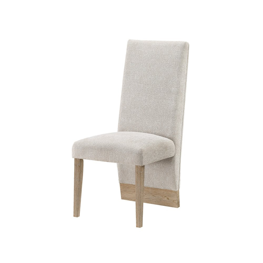 Set of Two Beige And Natural Upholstered And Wood Dining Side Chairs