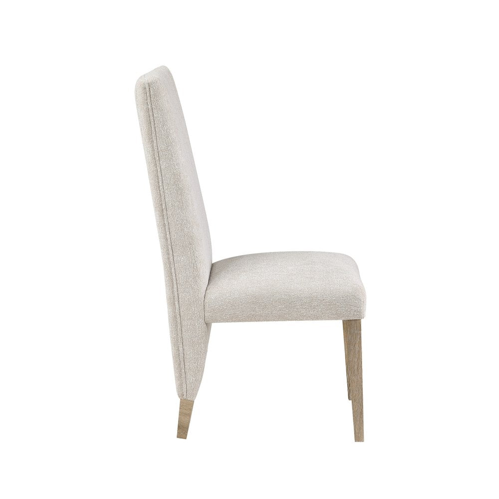 Set of Two Beige And Natural Upholstered And Wood Dining Side Chairs