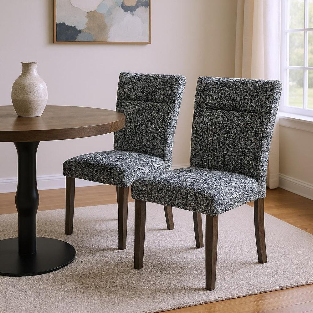 Set of Two Gray And Brown Upholstered And Wood Dining Side Chairs
