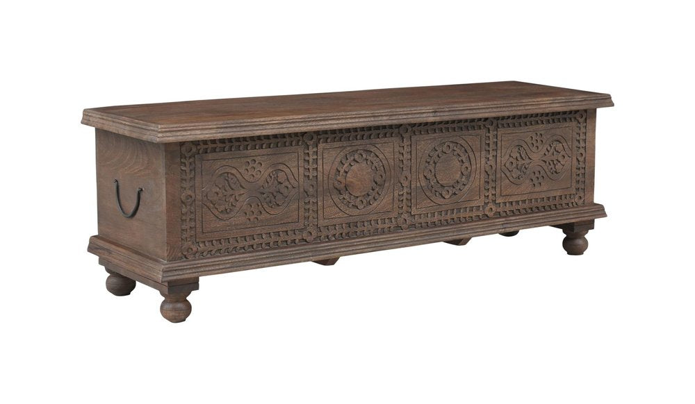 54" Brown Solid Wood Medallion Ottoman With Storage