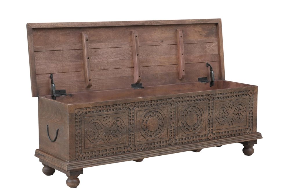 54" Brown Solid Wood Medallion Ottoman With Storage