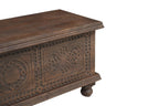 54" Brown Solid Wood Medallion Ottoman With Storage